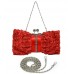 Evening Bag - Bow-inspired 3D Rosettes w/ Linear stones - Red - BG-639F-RD
